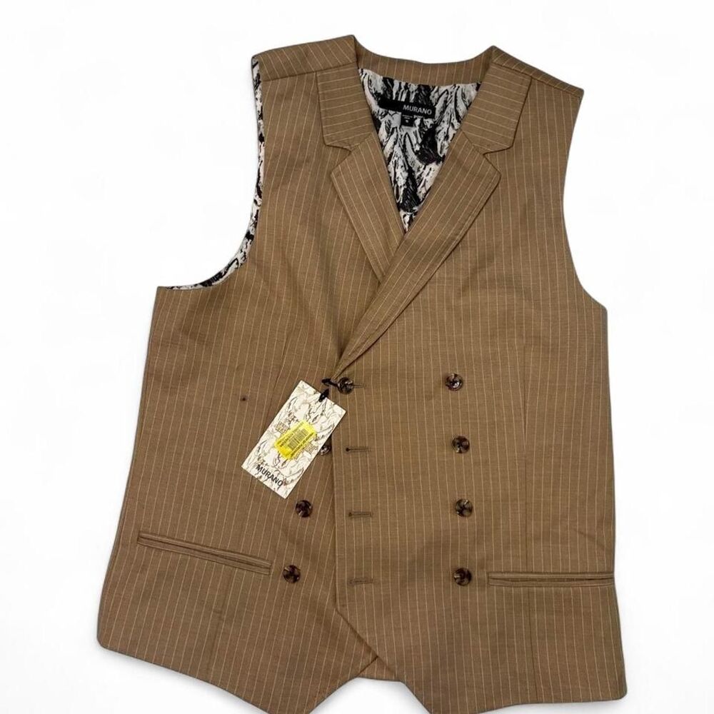 Men's New With Tags Murano Tan Pinstripe Waistcoat Vest Size S